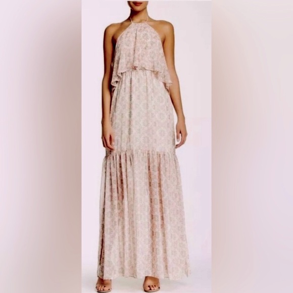 BCBGeneration Halter Chiffon Dress Back Ties at Neck Flowing Skirt w Side Slits - Picture 4 of 14